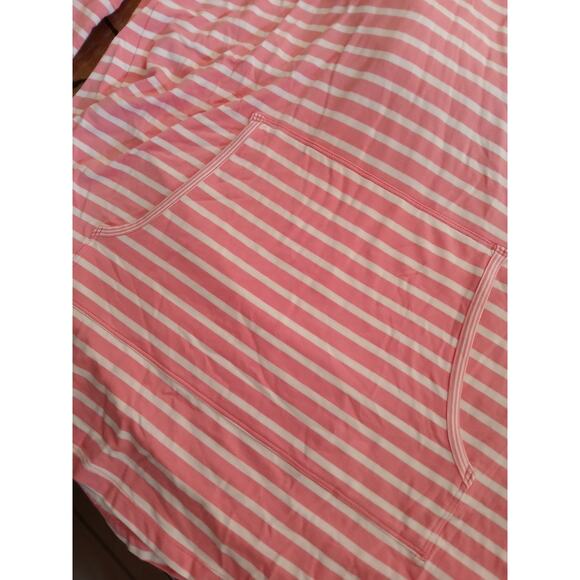 T by Talbots UPF 50+ Pink White Stripe Hoodie Beach Cover up 3/4 Sleeve Large - Picture 11 of 11
